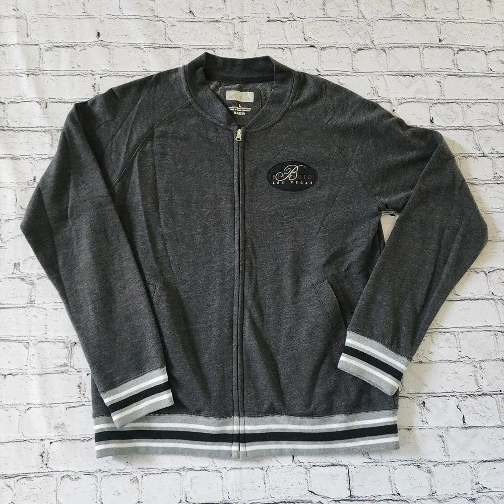 Bellagio Las Vegas Mens Gray Full Zip Varsity Track Jacket Size L 2013 Souvenir